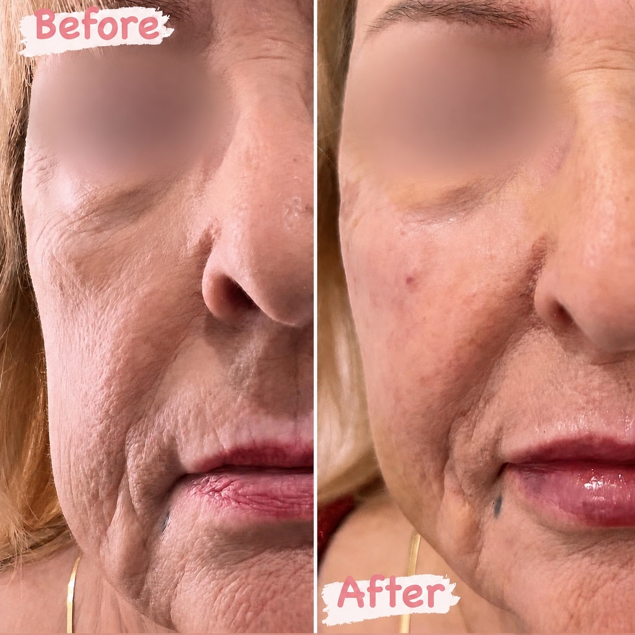 Real Newport Spa Center facial result with eyes blurred for privacy